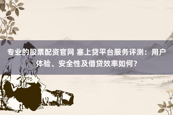专业的股票配资官网 塞上贷平台服务评测：用户体验、安全性及借贷效率如何？