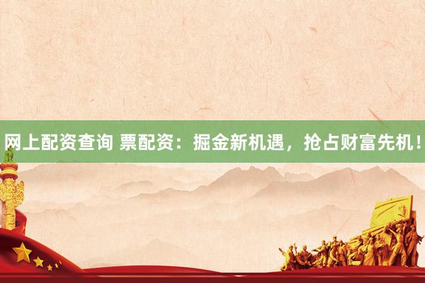 网上配资查询 票配资：掘金新机遇，抢占财富先机！