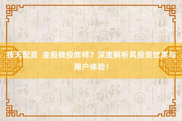 按天配资  金股微投咋样？深度解析其投资效果与用户体验！