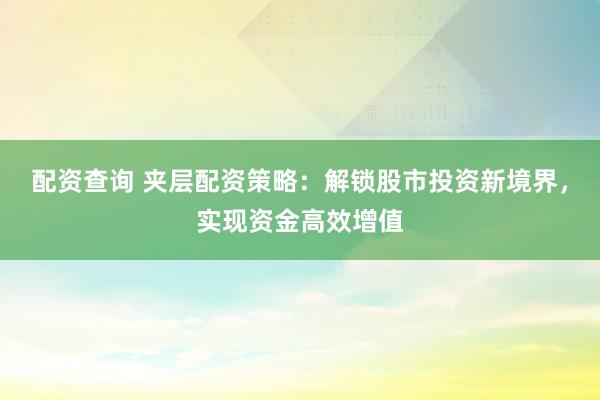 配资查询 夹层配资策略：解锁股市投资新境界，实现资金高效增值