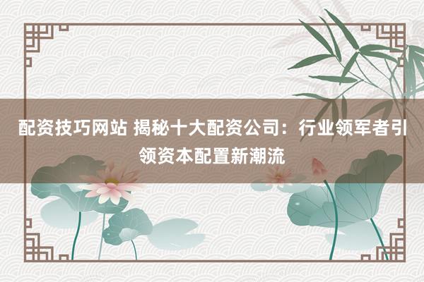 配资技巧网站 揭秘十大配资公司:行业领军者引领资本配置新潮流