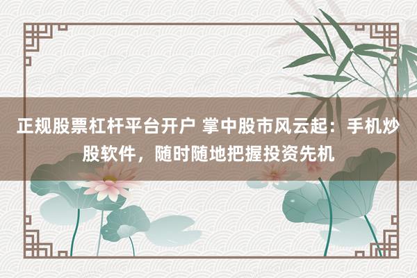 正规股票杠杆平台开户 掌中股市风云起:手机炒股软件,随时随地把握投资先机