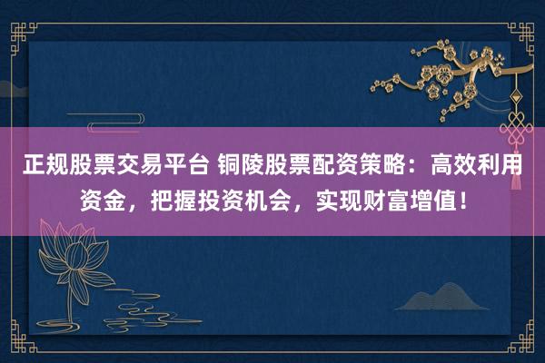 正规股票交易平台 铜陵股票配资策略：高效利用资金，把握投资机会，实现财富增值！