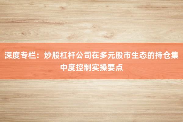 深度专栏：炒股杠杆公司在多元股市生态的持仓集中度控制实操要点