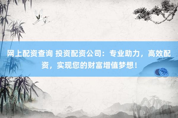 网上配资查询 投资配资公司：专业助力，高效配资，实现您的财富增值梦想！