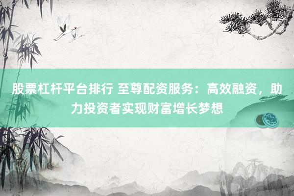 股票杠杆平台排行 至尊配资服务：高效融资，助力投资者实现财富增长梦想
