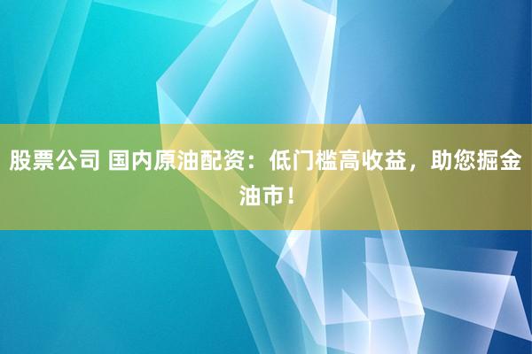 股票公司 国内原油配资：低门槛高收益，助您掘金油市！