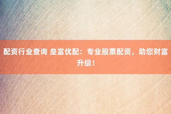 配资行业查询 垒富优配：专业股票配资，助您财富升级！